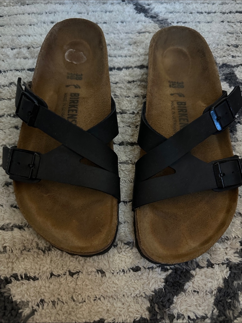 Birkenstock Black Cross-Strap Two-Buckle Sandals